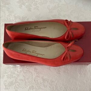 Salvatore Ferragamo Red Leather Ballet Flats